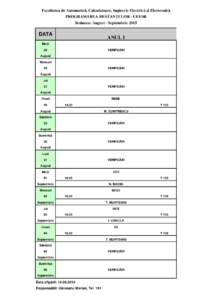 Facultatea de Automatică, Calculatoare, Inginerie Electrică și Electronică PROGRAMAREA RESTANȚELOR - UEESR Sesiunea: August - Septembrie 2015 DATA