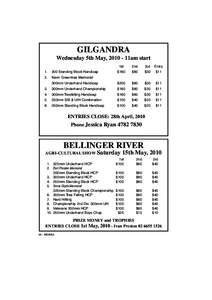 GILGANDRA Wednesday 5th May, 11am start 1st 2nd