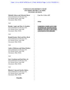 Case: 1:14-cv[removed]MRB Doc #: 1 Filed: [removed]Page: 1 of 16 PAGEID #: 1  UNITED STATES DISTRICT COURT SOUTHERN DISTRICT OF OHIO WESTERN DIVISION Michelle Gibson and Deborah Meem