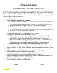 Hickory Elementary School School/Student/Parent Compact This school/parent compact is in effect for the school year[removed]Hickory Elementary School, and parents of students participating in activities, services, and 