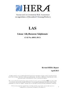 LAS Linear Alkylbenzene Sulphonate (CAS NoRevised HERA Report April 2013
