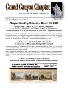 Lewis and Clark Trail Heritage Foundation, Inc. The Desert Dispatch Vol. 13, Issue 2 March[removed]Chapter Meeting Saturday, March 13, 2010