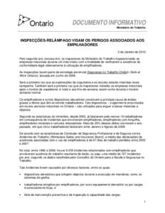 DOCUMENTO INFORMATIVO Ministério do Trabalho INSPECÇÕES-RELÂMPAGO VISAM OS PERIGOS ASSOCIADOS AOS EMPILHADORES 2 de Janeiro de 2010