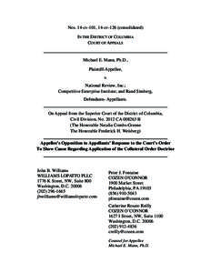 Nos. 14-cv-101, 14-cv-126 (consolidated) IN THE DISTRICT OF COLUMBIA COURT OF APPEALS Michael E. Mann, Ph.D., Plaintiff-Appellee,