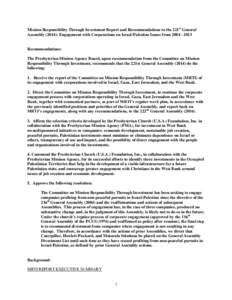 Mission Responsibility Through Investment Report and Recommendations to the 221st General Assembly (2014): Engagement with Corporations on Israel-Palestine Issues from[removed]Recommendations: The Presbyterian Missio