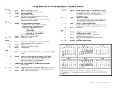 Spring Semester 2016 Undergraduate Academic Calendar January 17 18 *** 19