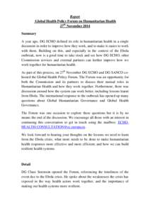 Humanitarian aid / Global health / ECHO / Directorate-General for Health and Consumers / European Union / World Health Organization / Emergency management / Ebola virus disease / Psychological resilience / United Nations / Health / Medicine