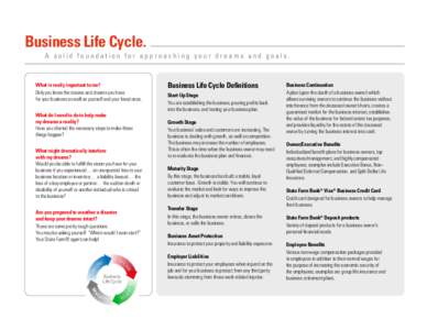 Business Life Cycle. A solid foundation for approaching your dreams and goals. What is really important to me? Only you know the desires and dreams you have for your business as well as yourself and your loved ones.