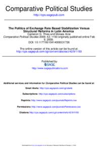 Comparative Political Studies http://cps.sagepub.com The Politics of Exchange RateBased Stabilization Versus Structural Reforms in Latin America Cameron G. Thies and Moises Arce