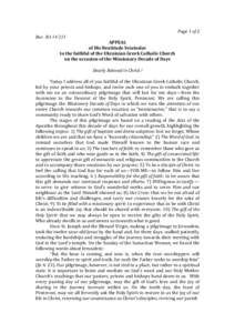 Page 1 of 2 Вих. ВА [removed]APPEAL of His Beatitude Sviatoslav to the faithful of the Ukrainian Greek Catholic Church on the occasion of the Missionary Decade of Days