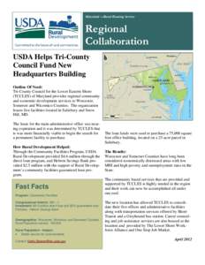 Maryland —Rural Housing Service  Regional Collaboration USDA Helps Tri-County Council Fund New