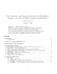 User’s Manual for qinf Quantum Information and Entanglement Package v[removed]For The Maxima Computer Algebra System G. John Lapeyre, Jr. September 2, 2008 Copyright (c[removed]Gerald John Lapeyre Jr. Permission is granted