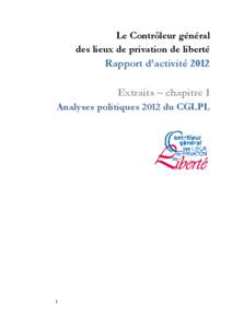 Le Contrôleur général des lieux de privation de liberté Rapport d’activité Extraits – chapitre 1