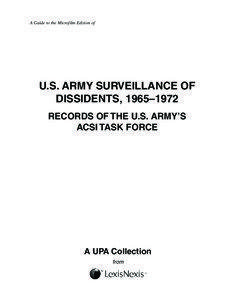 A Guide to the Microfilm Edition of  U.S. ARMY SURVEILLANCE OF