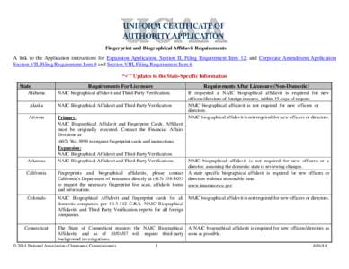 Fingerprint and Biographical Affidavit Requirements A link to the Application instructions for Expansion Application, Section II, Filing Requirement Item 12; and Corporate Amendment Application Section VII, Filing Requir