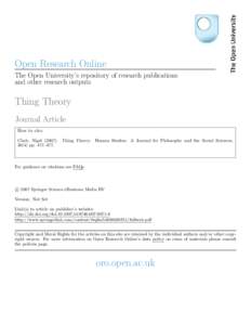 Open Research Online The Open University’s repository of research publications and other research outputs Thing Theory Journal Article