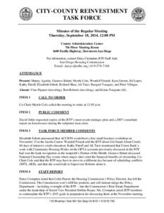 CITY-COUNTY REINVESTMENT TASK FORCE Minutes of the Regular Meeting Thursday, September 18, 2014, 12:00 PM County Administration Center 7th Floor Meeting Room