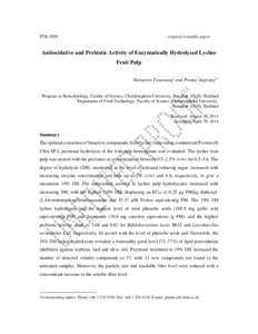 FTB[removed]original scientific paper Antioxidative and Prebiotic Activity of Enzymatically Hydrolyzed Lychee Fruit Pulp