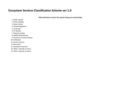 Ecosystem Services Classification Scheme ver 1.0 Check whichever services the species being assessed provides