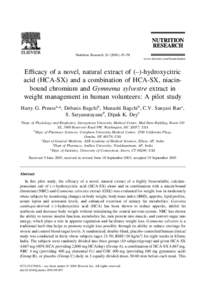 Nutrition Research[removed]–58 www.elsevier.com/locate/nutres Efficacy of a novel, natural extract of (–)-hydroxycitric acid (HCA-SX) and a combination of HCA-SX, niacinbound chromium and Gymnema sylvestre extrac