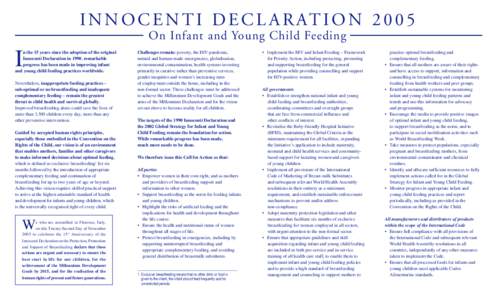 I N N O C E N T I D E C L A R AT I O N[removed]On Infant and Young Child Feeding I  n the 15 years since the adoption of the original