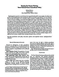 Keeping Our Streams Flowing: Tonto National Forest Groundwater Policy Richard Martin Grant Loomis  Tonto National Forest, Phoenix, Arizona