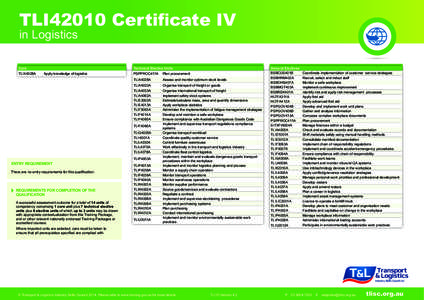 TLI42010 Certificate IV in Logistics Core TLIX4028A  Technical Elective Units