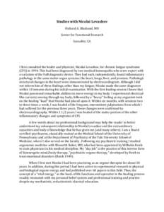 Studies with Nicolai Levashov  Richard A. Blasband, MD  Center for Functional Research  Sausalito, CA     