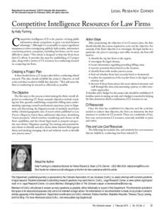 L EGAL R ESEARCH C ORNER  Reproduced by permission. © 2010 Colorado Bar Association, 39 The Colorado Lawyer 53 (February[removed]All rights reserved.  Competitive Intelligence Resources for Law Firms