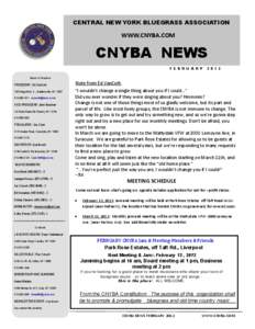 CENTRAL NEW YORK BLUEGRASS ASSOCIATION  WWW.CNYBA.COM CNYBA NEWS F E B R U A R Y