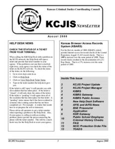 Kansas Criminal Justice Coordinating Council  KCJIS N EWSLETTER