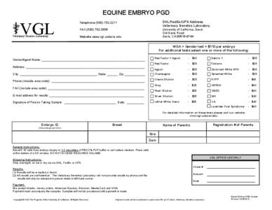 EQUINE EMBRYO PGD  VGL Veterinary Genetics Laboratory