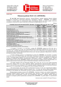 Україна, 04073, м. Київ, пров. Куренівський, 15, офіс 29 тел.: +74  www.expert-rating.com