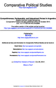 Comparative Political Studies http://cps.sagepub.com/ Competitiveness, Partisanship, and Subnational Protest in Argentina Moisés Arce and Jorge Mangonnet