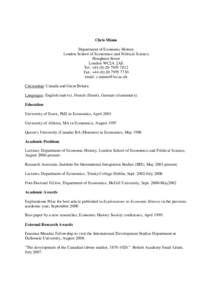 Chris Minns Department of Economic History London School of Economics and Political Science Houghton Street London WC2A 2AE Tel: +7812