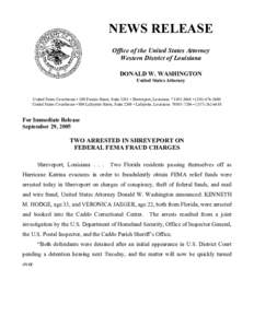 NEWS RELEASE Office of the United States Attorney Western District of Louisiana DONALD W. WASHINGTON United States Attorney