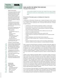 Março de 2003 Edições Especiais Nº 2 AVALIAÇÃO DE IMPACTOS SOCIAIS Princípios Internacionais