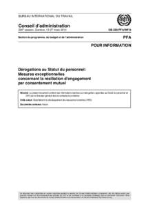 BUREAU INTERNATIONAL DU TRAVAIL  Conseil d’administration 320e session, Genève, 13-27 mars[removed]GB.320/PFA/INF/8