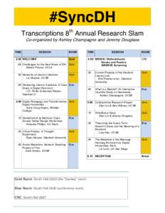 #SyncDH Transcriptions 8th Annual Research Slam Co-organized by Ashley Champagne and Jeremy Douglass TIME  SESSION