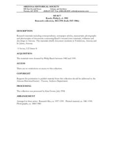 ARIZONA HISTORICAL SOCIETY 949 East Second Street Tucson, AZ[removed]Library and Archives[removed]Fax: ([removed]removed]
