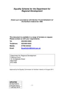 Equality Scheme 2011 for the Department for Regional Development (NI) Revision - January 2015