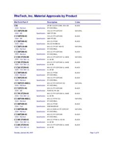 RheTech, Inc. Material Approvals by Product RheTech Part # C01 OEM: RheTech