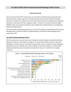 Q1 2015 AICPA CPA Personal Financial Planning Trends Survey Executive Summary The focus of the Q1 2015 PFP Trend Survey is on the general retirement planning issues that CPA financial planners and their clients face. CPA