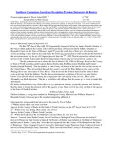 Southern Campaigns American Revolution Pension Statements & Rosters Pension application of David Asher R297 1 Transcribed by Will Graves f17NC[removed]