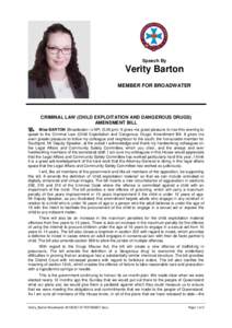 Hansard, 21 MarchSpeech By Verity Barton MEMBER FOR BROADWATER