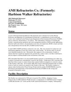 Region 3 GPRA Baseline RCRA Corrective Action Facility for ANH Refractories Co. (Formerly: Harbison Walker Refractories) PAD083960286