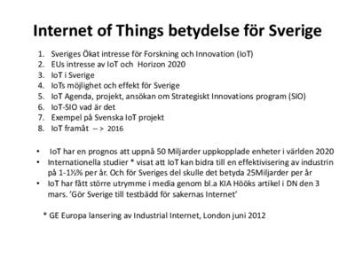 Internet of Things betydelse för Sverige.