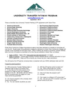 UNIVERSITY TRANSFER PATHWAY PROGRAM [removed] September 2014 These universities have University Transfer Pathway (UTP) agreements with Green River: •