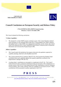 EN  COUNCIL OF THE EUROPEAN UNION  Council Conclusions on European Security and Defence Policy