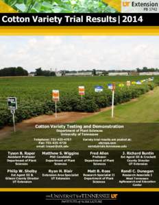 PB[removed]Cotton Variety Trial Results|2014 Cotton Variety Testing and Demonstration Department of Plant Sciences